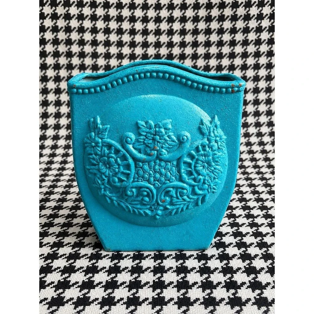 Turquoise Floral Basket Planter Cachepot Vase Cottage Decor 8